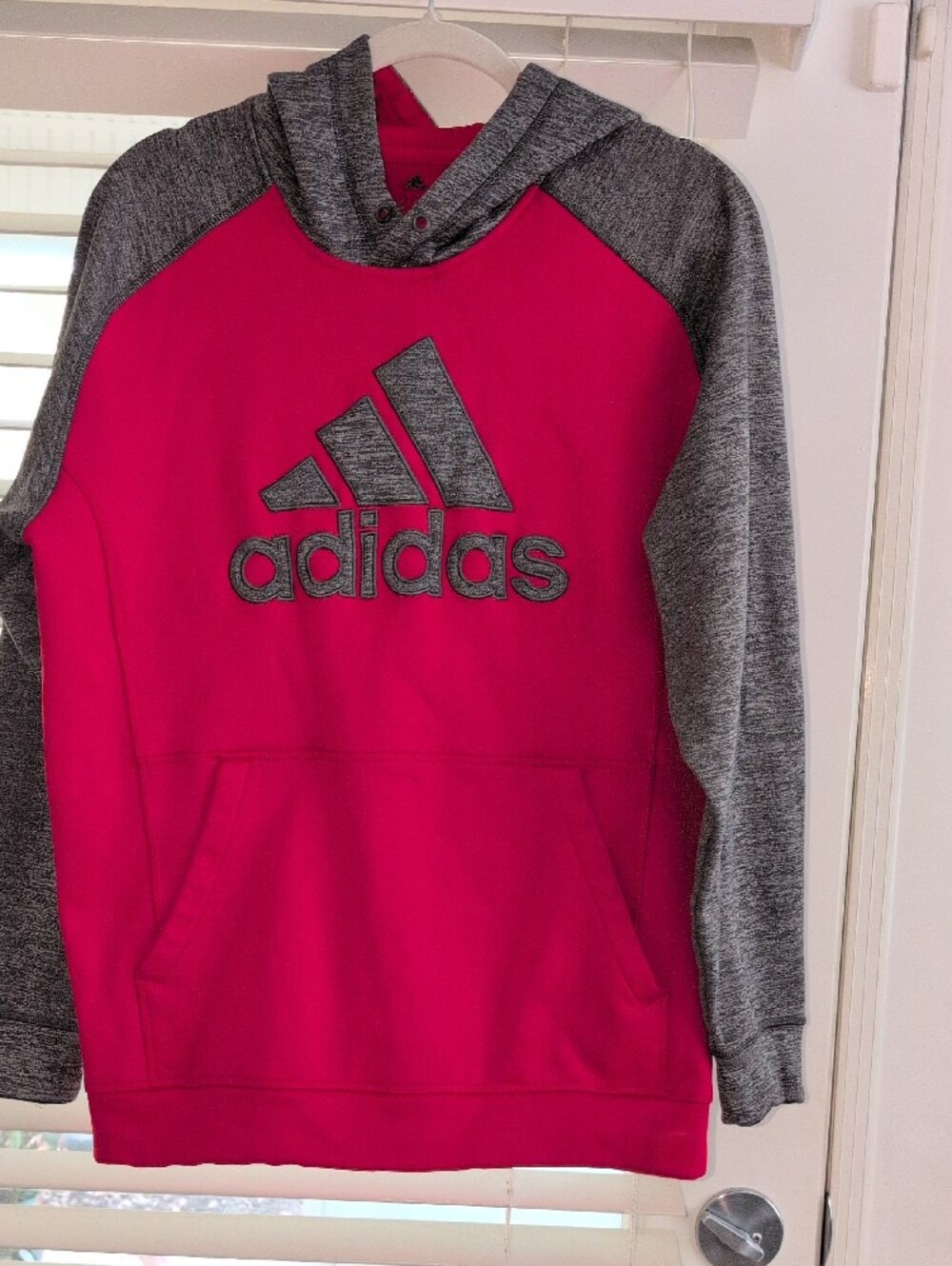 adidas Girls Red Hoodie with Gray Logo , Sleeves And Hoodie - Picture 3 of 13